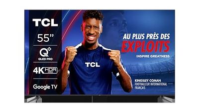TCL 55T7B QLED Pro TV van 55 inch, 4K Ultra HD, HDR Pro, Smart-TV aangedreven door Google TV (Dolby Vision en Atmos, Motion Clarity, handsfree spraakbesturing, compatibel met Google Assistant)