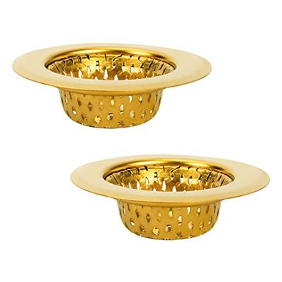 Snailhouse Filtro per lavello da bagno, confezione da 2, 5,5 cm, in acciaio inox, a rete, tappo di scarico per lavello, tappo di copertura, colore oro