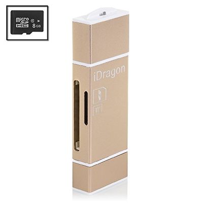 DAM iDragon Micro-SD-kaartlezer voor iOS - Android + Micro SD Class 4 8 GB goud