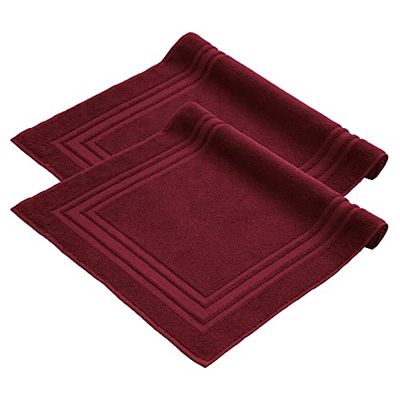 Komfortec Lot de 2 Tapis de Bain, en Tissu éponge, lavables, 600 g/m² et 100% Coton Absorbant et à séchage Rapide, Aurore Rouge, 50 x 70 cm