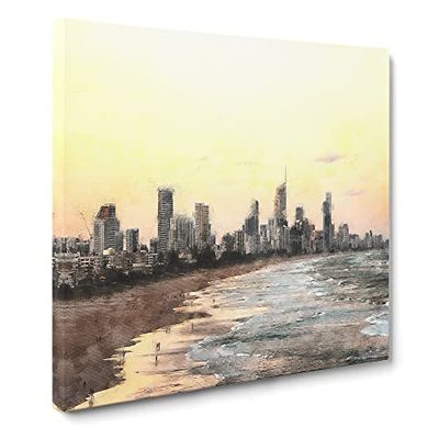 Australias Gold Coast Painting Modern Canvas Wall Art Print Ready to Hang, Framed Picture for Living Room Bedroom Home Office Décor, 14x14 Inch (35x35 cm)
