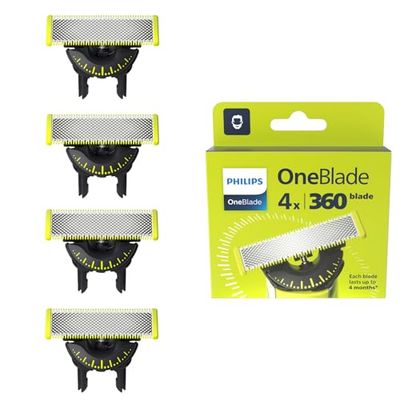 Philips OneBlade 360 Replacement Blades, for OneBlade Electric Shaver and Trimmer, 4 Pack, Model QP440/50