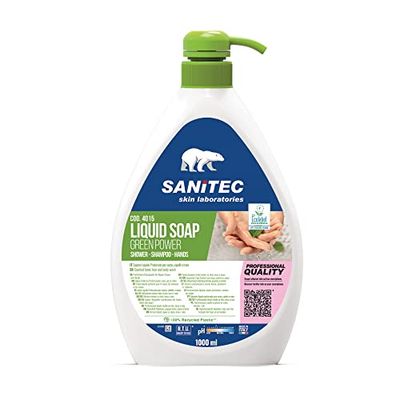 Sanitec Green Power Mydło Płynny, Ekologiczny, Ciało i Włosy, Delikatny Kwiatowy Perfumy, 1000 ml