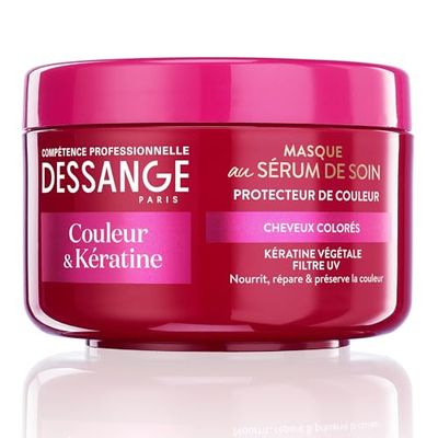 DESSANGE - Maschera per capelli a colori e cheratina - Formula arricchita in cheratina vegetale e filtro UV - nutre, ripara e conserva il colore - per capelli colorati - 250 ml