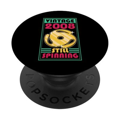 Coleccionista de discos de vinilo cumpleaños vintage 2008 todavía girando PopSockets PopGrip Adhesivo