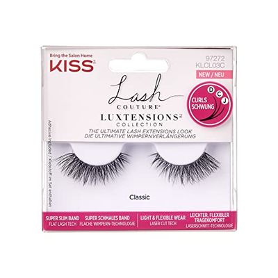 KISS Lash Couture LuXtensions Collection 1 paio di ciglia finte, classiche, leggere e flessibili in finto visone con fascia super sottile, include colla per ciglia