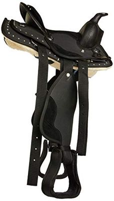 Cwell Equine BLACK Embedded sparkling clear crystals Synthetic Western Saddle Set (PONY 10" = 25.5 CM)