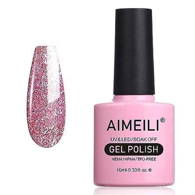 AIMEILI Esmaltes Semipermanentes para Uñas en Gel UV LED Esmaltes de Uñas Esmaltes en Gel Uñas UV LED Pintauñas Permanente Gel de uñas Semipermanente Soak Off Brillantina - Rosa Multiflora (127) 10ml