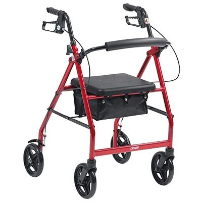 Drive Devilbiss R6 Red Aluminium Rollator with Padded Seat and Vinyl Underseat Bag