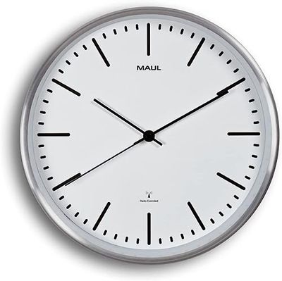 MAUL MAULfly Radio Reloj de Pared, Metal, 30 x 30 x 4.5 cm, Metal, Blanco, 30 x 30 x 4.5 cm