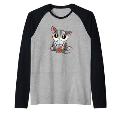 Cute Kawaii Boba Tea Bubble Tea Drinking Sugar Glider Lover Maglia con Maniche Raglan