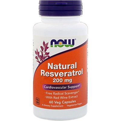 Now 200 mg Resvératrol Naturel pour la Santé Cardiovasculaire 60 Gélules