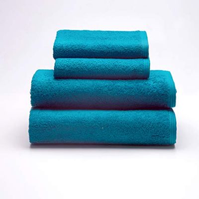 Sancarlos - Set of 4 Ocean Towels, 2 Wash Basin and 2 Bath Towels, Emerald Color, 100% Cotton, 550 g/m2