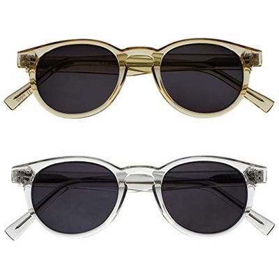 OPULIZE Rox 2 Pack Super Stylish Transparent Gold Clear Womens Mens Reading Sunglasses UV400 Round SS89-9C +1.00