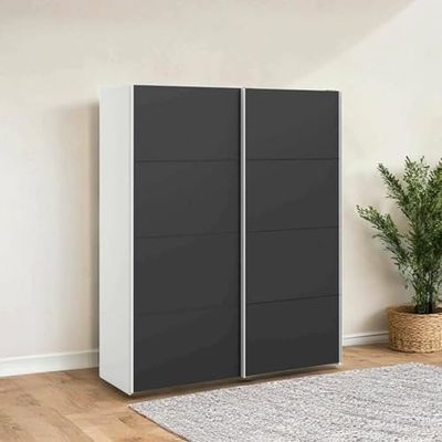 Dmora - Guardaroba 2 ante Emeraude, Mobile camera da letto, Cabina armadio portabiti, Armadio appendiabiti, 182x61 h220 cm, Bianco e Nero