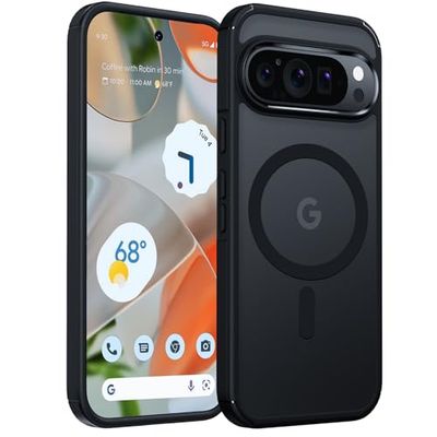 TAURI Magnetische beschermhoes voor Google Pixel 9/Pixel 9 Pro, slank, schokbestendig, voor Google Pixel 9/Pixel 9 Pro, vergeelt niet, afdekking, magnetisch, draadloos opladen, mat zwart