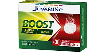 JUVAMINE - BOOST Ginseng de Sibérie et Taurine - Tonifiant Physique et Intellectuel - Arôme Bubble Gum - 30 Comprimés Effervescents - Fabriqué en France