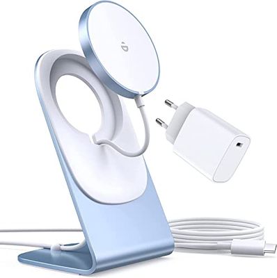 Mag-Safe oplader, draadloze oplader met iPhone-laadstation, inductief laadstation, magnetische inductielader, draadloze snellader, compatibel met iPhone 16/15/14/13/12/11 Pro Max Plus, blauw