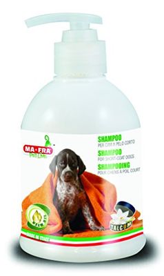 Ma-Fra, Shampoo Detergente per Cani a Pelo Corto, Effetto Ammorbidente, con Olio di Neem, Profumo di Talco, Mantello Morbido e Luminoso, 250 ml