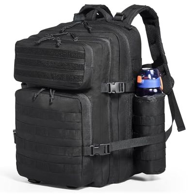 VEVOR Sac à dos tactique, 45 L, sac d'assaut militaire avec design Molle et 3 compartiments, sac de sport pour homme et femme, sac à dos de matériel de tir pour aventure en plein air, randonnée, noir