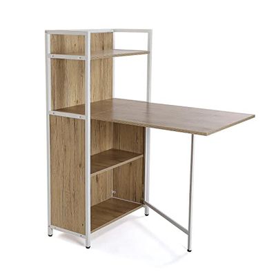 Versa Blumenau Table à Manger pour Cuisine, terrasse, Jardin ou Salle à Manger, Plan de Travail Pliable, Dimensions (H x l x L) 120 x 30 x 62 cm, Bois, PVC et métal, Couleur: Marron et Blanc