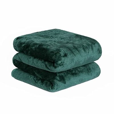 Dreamscene Coperta in finta pelliccia di visone, coperta in pile per adulti, coperta calda per divano, coperta per letto, coperta spessa da viaggio, verde smeraldo, 150 x 200 cm