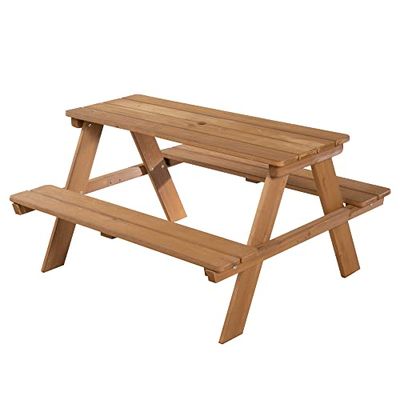 roba Ensemble de Table et Bancs avec Trou de Parasol Picnic for 4 Outdoor+ 4 Places - Bois Massif Résistant aux Intempéries - 89 x 85 cm - Supporte 100 Kg - Teinté Teck