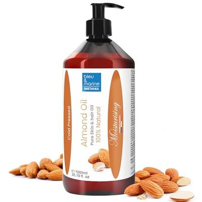 Huile d'Amandes Douces Pressée à froid Grossesse Corps Visage Huile Cuticules Ongles Anti vergetures Huile Cheveux Huile de Massage Huile Barbe Huile de bain Bebe Soin Hydratant 1000 ml