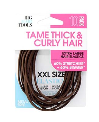 Big Hair Tools XXL Size Elastics Flat Pack, Brown, (Pack of 10)