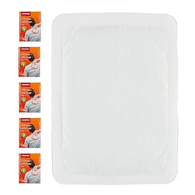 Relaxdays 5x Pads, Air Activated, 12 Hours Heat, Self-Adhesive Body Warmer, Back, Shoulder, Disposable, White, Fleece, 13 x 9.5 cm