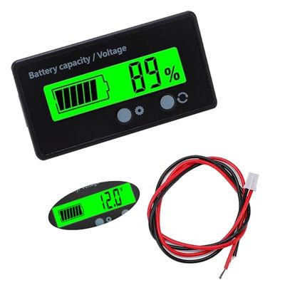 VooGenzek Batterijcapaciteit Voltmeter Metermonitor, Universele Batterijtester Spanningstester met LCD-Scherm, LCD-Scherm DC 12V 24V 36V 48V Batterijmeter (Groen Licht)