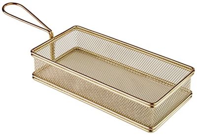 APS 40612 "SNACKHOLDER" cestino per friggere in miniatura per patatine, anelli di cipolla ecc. in acciaio inox, cestino per snack, 21,5 x 10,5 x 4,5 cm, look oro