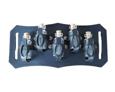 Supporto per Pozione Cintura per 5 bottiglie piccole. Realizzato in pelle veg per avventurieri, steampunk, alchimisti, guaritori, cosplay o semplicemente per conservare le spezie. (Nero)