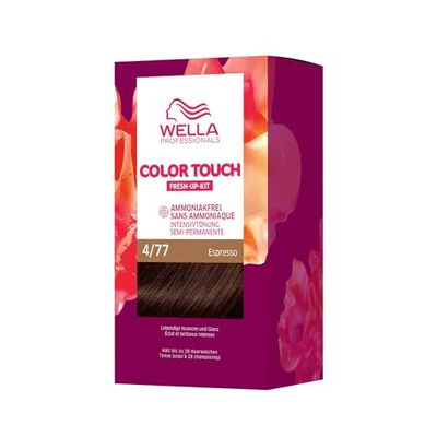 Wella Professionals Color Touch Demi - Tinte permanente sin amoníaco - Tinte para el cabello con cobertura de hasta un 50% de canas - Kit de raíces con mascarilla para el pelo - 4/77 espresso (130 ml)