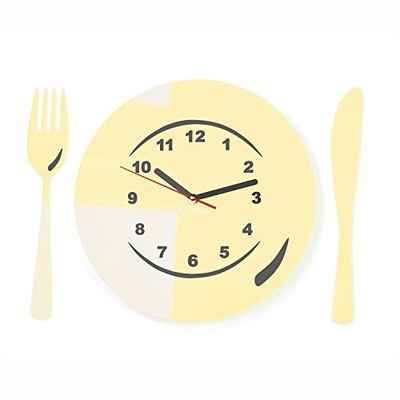 FLEXISTYLE Moderno Reloj de Pared Color Crema, Ajuste de Tabla, Cocina, Comedor, Restaurante, 3D DIY,