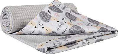 Medi Partners Couverture Bebe Couvertures de Bébé Plaid Enfant Nouveau-né 100% Coton pour Cadeau Naissance 75x100cm Multifonctionnel Bilatéral pour Landaus (Hérissons avec Gaufre Gris)