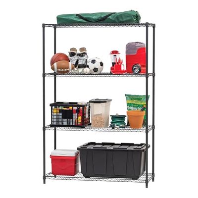 Iris Ohyama, Opschorten/Opbergmeubilair/Meerzijdige opschortingen/Metalen opschortingen met 4 planken, Verstelbare hoogte, industrieel, Keuken, Garage - Metal Rack - MR-WT4 - Zwart