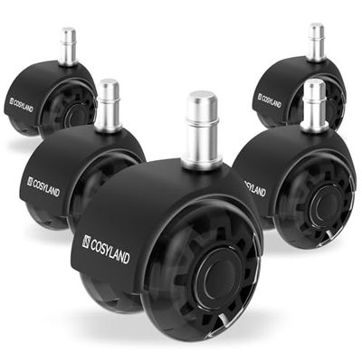 COSYLAND 5pcs Ruedas Silla Oficina - 10 mm x 22 mm Ruedas Silla Gaming (para Silla de Oficina 1-KEA) - Deslizan Suavidad y Silencio - No Rayan el Suelo - Diseño de Doble Rueda - Negro Transparente