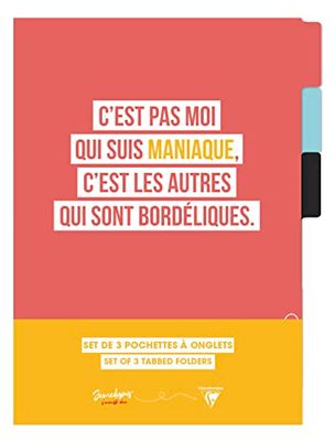 Clairefontaine 116024C - A Set of 3 Tab Pockets with Original Text 22x31 cm - Filing - Organization - Storage - Home Office - Matte finish - 3 visuals - Jemedisais Collection