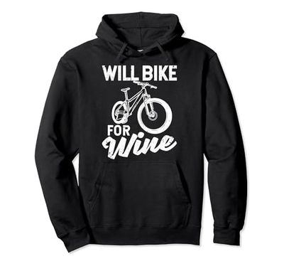 Will Bike For Wine Divertente Ciclismo Amanti Bicicletta Ciclista Rider Felpa con Cappuccio