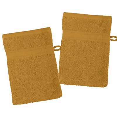 Stof - Set di 2 guanti da bagno - Dimensioni 15 x 21 cm - 100% cotone biologico - Colore curry - Modello Laguna - Biancheria da bagno - Morbido e di buona qualità - Certificato Oeko Tex