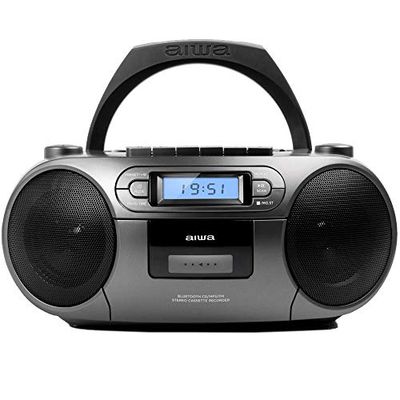Aiwa BBTC-550BK Radio Cassette Portable avec CD, Bluetooth et USB, enregistreur de Cassettes Coloris : Gris métallisé.