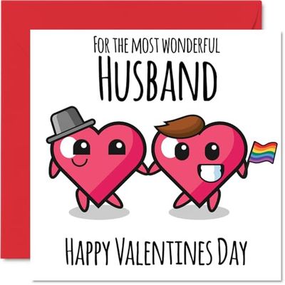 LGBT Valentines Card - Wonderful Husband - Happy Valentine's Day Cards for Husband Partner, 145mm Greeting Cards for Valentine