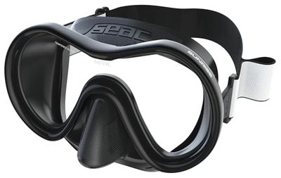SEAC Sunrise, Maschera Monolente in Vetro Temperato per Immersione e Snorkeling con Fibbia 3D, con Testiera in Tessuto o Silicone , Nero