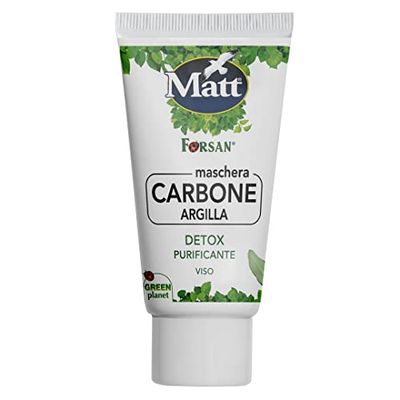 Forsan, Maschera Argilla Carbone, Maschera per il Viso, Maschera Purificante, Rende la Pelle Fresca e Luminosa, Ingredienti di Origine Naturale, 50 ml