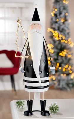 Pack of 2 Figure (LED), Santa, Christmas tree motif, Metal, black, white, PU 2, L. 10 cm, W. 16 cm, H. 46 cm