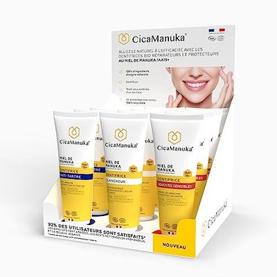 CICAMANUKA - Confezione da 12 dentifrici al miele di Manuka IAA15+ - 3 azioni mirate - Cura orale