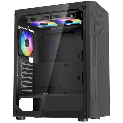 VEVOR Caja de PC Torre Media con Panel de Vidrio Templado Alto Flujo de Aire 3 Ventiladores ARGB de 120 mm Gestión de Cables Compatible con GPU hasta 320 mm de Longitud Compatible con ATX/M-ATX/ITX