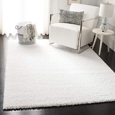 Safavieh Tapis Shaggy pour Salon, Salle à Manger, Chambre à Coucher - Collection August Shag - Poils Courts - Blanc - 160 x 229 cm