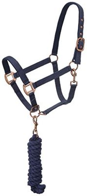 Tough 1 Neopreen gewatteerde Halster met Antieke Hardware Lead Set, Blauw/Navy